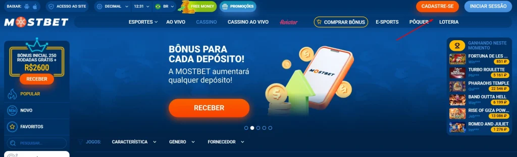 Registro e Login na Mostbet Casino Brasil