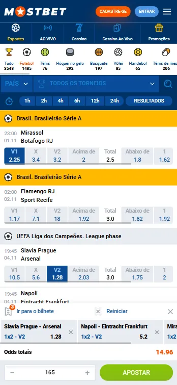 Apostas esportivas no aplicativo Mostbet